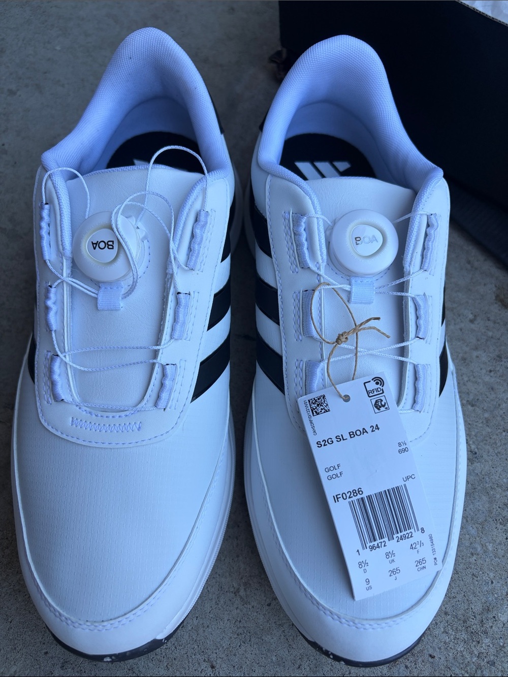 adidas White and Black Men's Golf Shoes with Three-Stripes - Picture 2 of 4